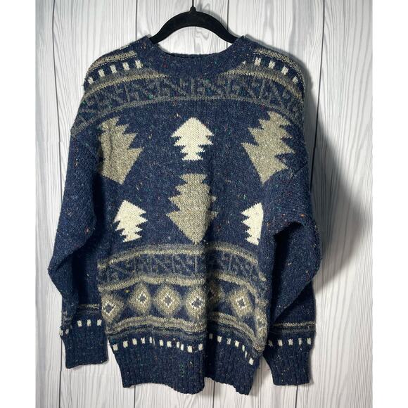 Vintage DD Sloane Acrylic Wool Blend Crewneck Tree Navy Sweater Size Medium R1 - Picture 2 of 8